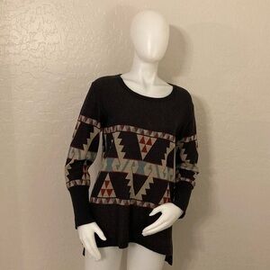 Peruvian Connection Geometric High Low Pullover Tunic 100% Pima Cotton Sweater M
